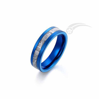 quality  Blue Plated Tungsten Meteorite Ring Muonionalusta Gunuine Meteorite factory