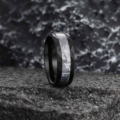 Anel de meteoro de tungstênio Anel de casamento masculino Anel de declaração único Anel de joalharia feita à mão