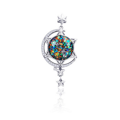 Rainbow Opal Meteorite Chips Misturado Galaxy Pendente Lua E Estrela Pendente