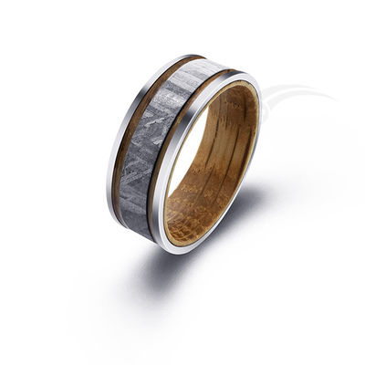 4 mm Largura Meteorito E Whiskey Barrel Anel Madeira Inlay Anel de Meteorito